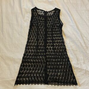60s style black crochet dress